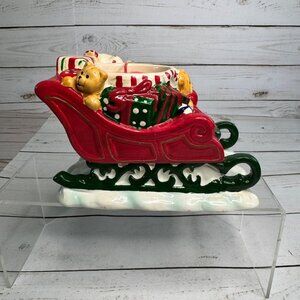 Vintage Santa Sleigh Ceramic Candle Holiday Impressions Teddy Bear Gifts Unused